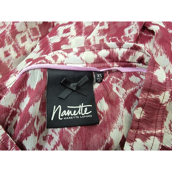 ALK Women's XS Nanette Lepore Burgundy Sheer Bell Sleeve Blouse Shirt Top EUC! - Picture 7 of 9